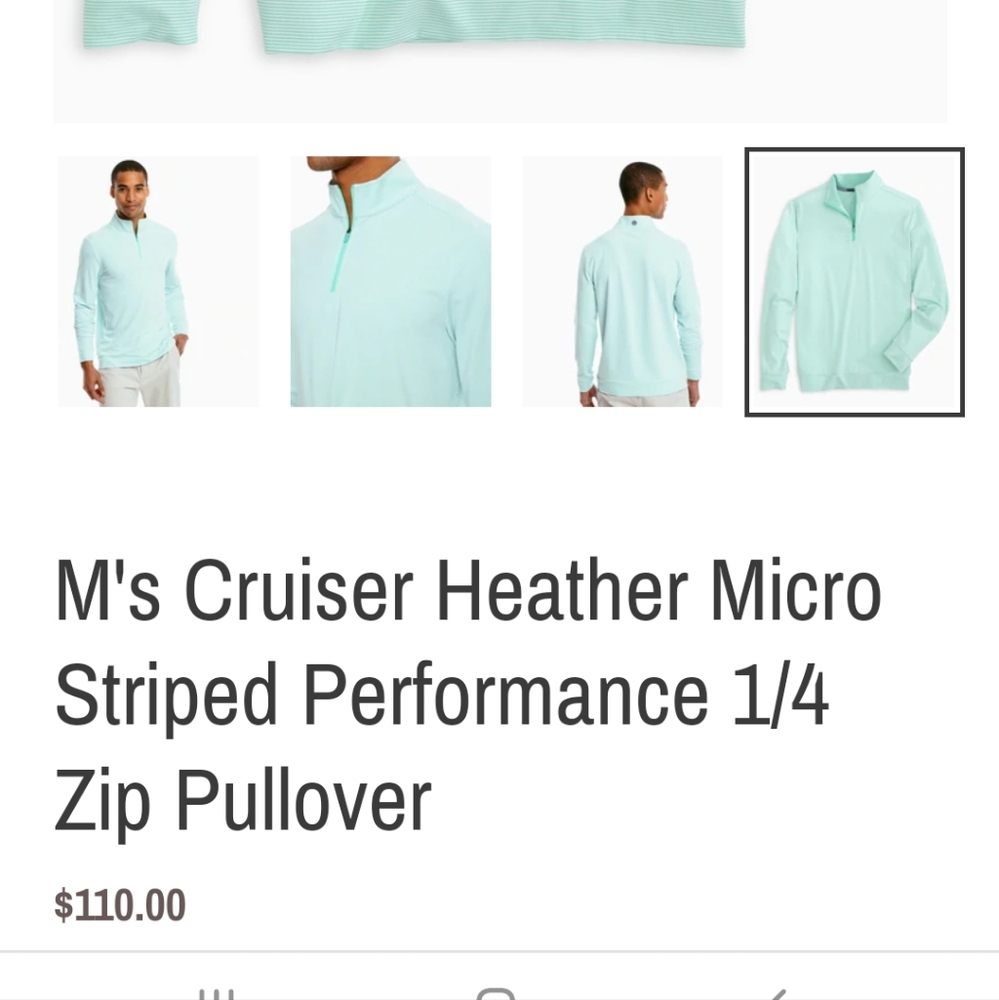 Men's southern tide cruiser micro striped 1/4 zip pullover, large